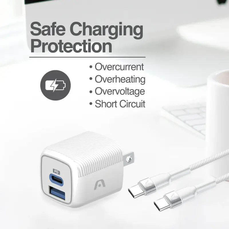 CARGADOR RÁPIDO VOLTA P40 DE DOS PUERTOS CON CABLE USB TIPO C ARGAC0155WT